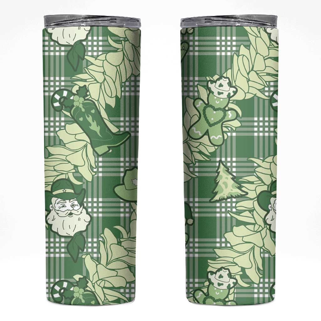Green Palaka Hawaii Cowboy Christmas Skinny Tumbler Paniolo Mix Maile Lei LT7 Green - Polynesian Pride