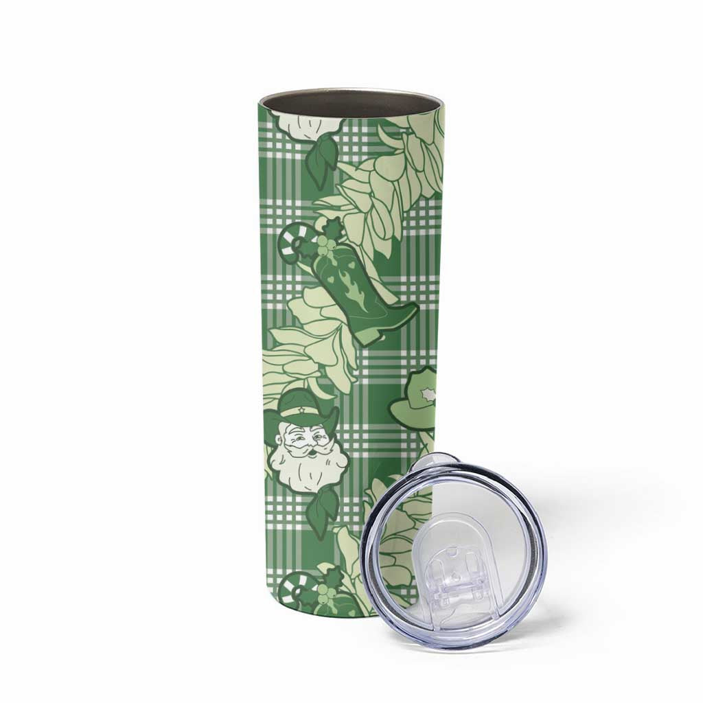 Green Palaka Hawaii Cowboy Christmas Skinny Tumbler Paniolo Mix Maile Lei LT7 - Polynesian Pride