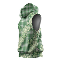 Green Palaka Hawaii Cowboy Christmas Sleeveless Hoodie Paniolo Mix Maile Lei LT7 - Polynesian Pride