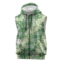 Green Palaka Hawaii Cowboy Christmas Sleeveless Zip Hoodie Paniolo Mix Maile Lei LT7 Green - Polynesian Pride