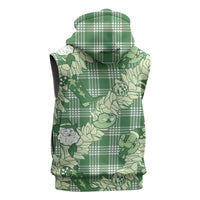 Green Palaka Hawaii Cowboy Christmas Sleeveless Zip Hoodie Paniolo Mix Maile Lei LT7 - Polynesian Pride