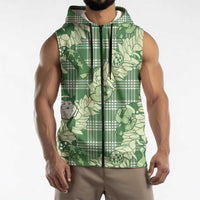 Green Palaka Hawaii Cowboy Christmas Sleeveless Zip Hoodie Paniolo Mix Maile Lei LT7 - Polynesian Pride