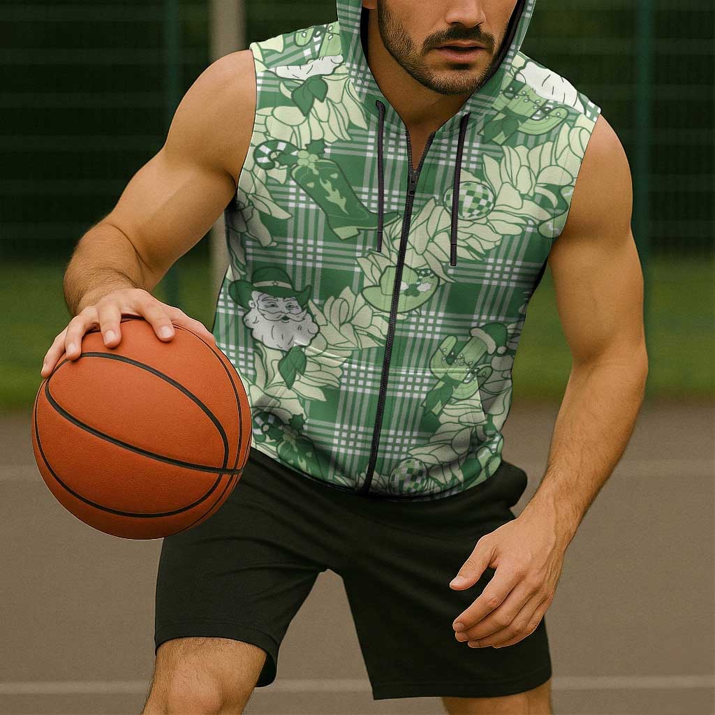 Green Palaka Hawaii Cowboy Christmas Sleeveless Zip Hoodie Paniolo Mix Maile Lei LT7 - Polynesian Pride