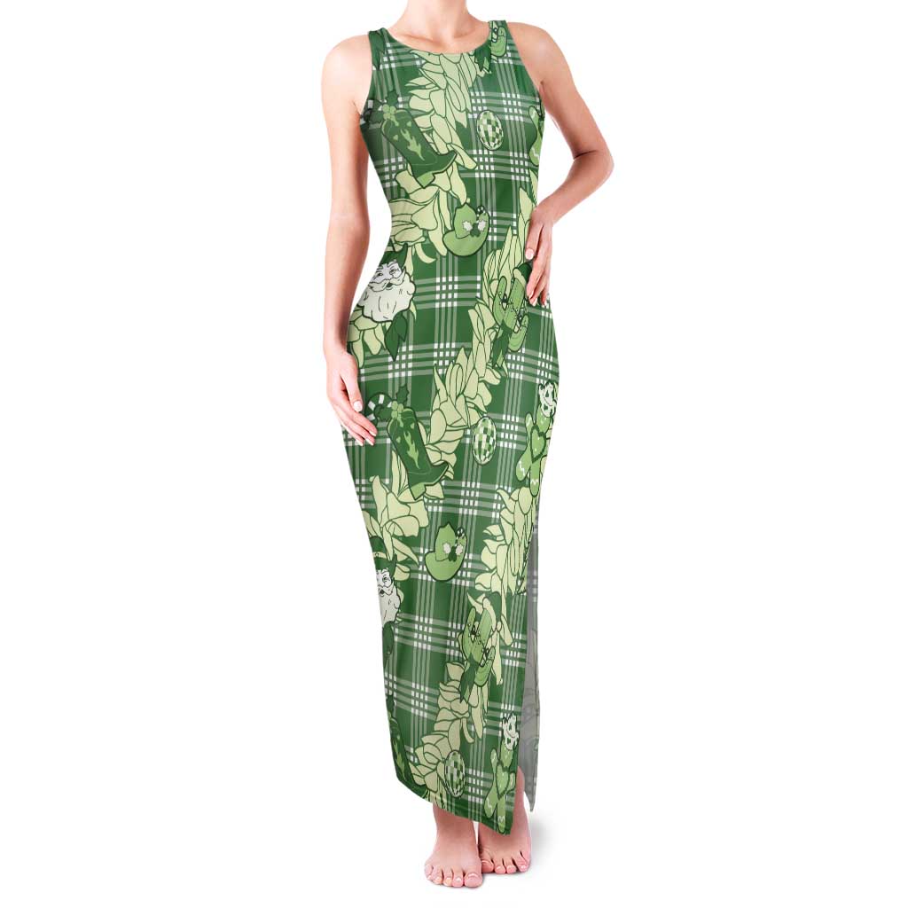 Green Palaka Hawaii Cowboy Christmas Tank Maxi Dress Paniolo Mix Maile Lei LT7 Women Green - Polynesian Pride