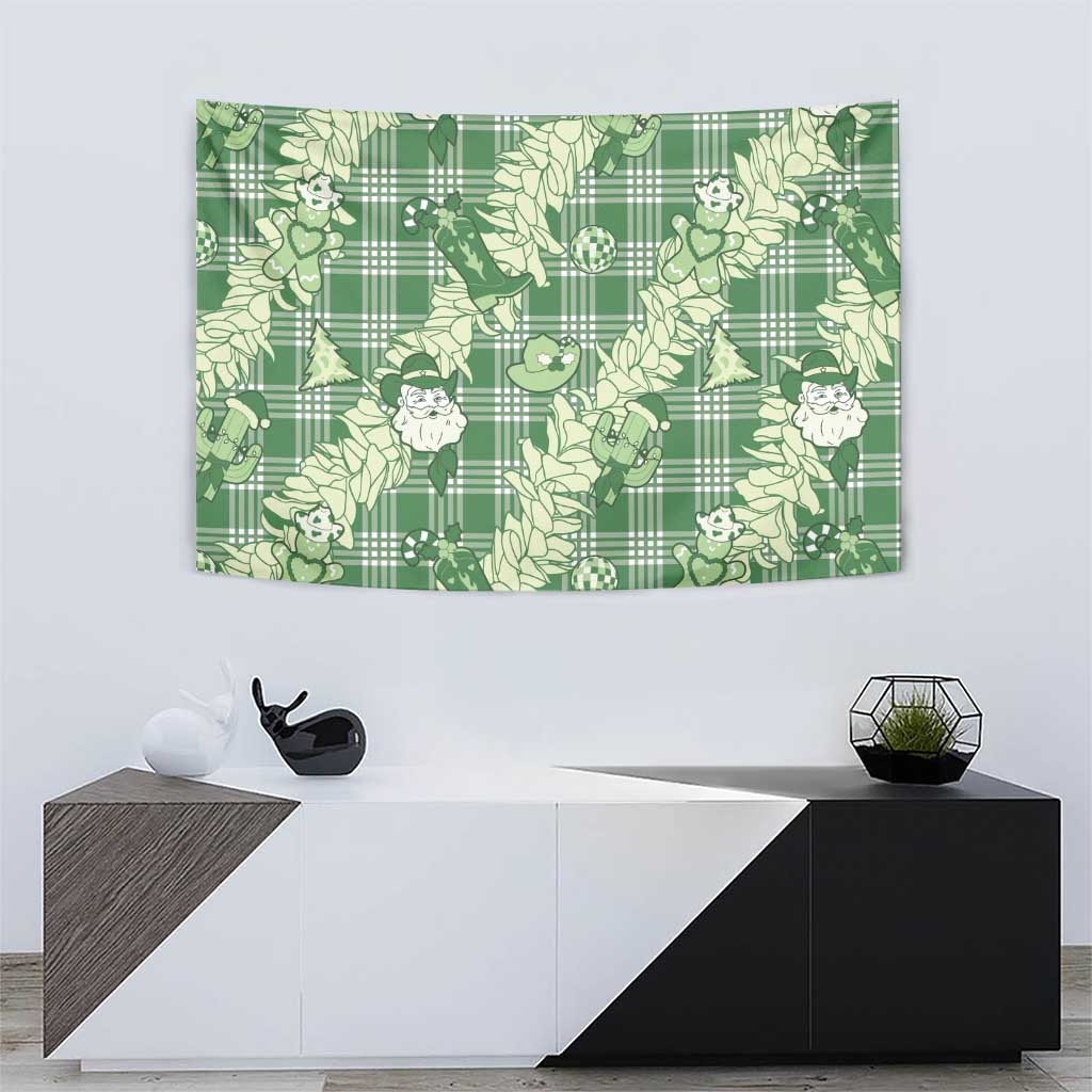 Green Palaka Hawaii Cowboy Christmas Tapestry Paniolo Mix Maile Lei - Polynesian Pride