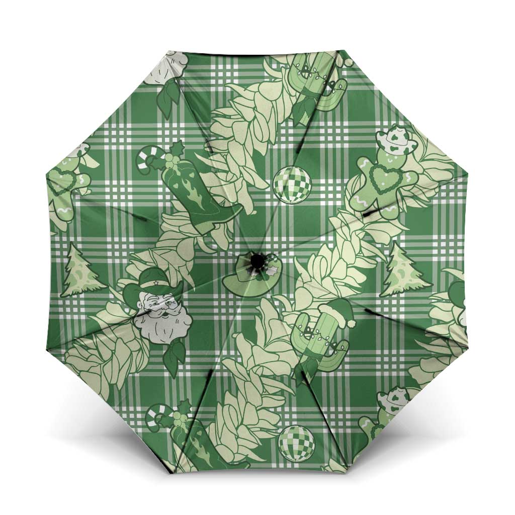 Green Palaka Hawaii Cowboy Christmas Umbrella Paniolo Mix Maile Lei LT7 One Size Folded 11.42 inch Opened Diameter 37.4 inch Green - Polynesian Pride