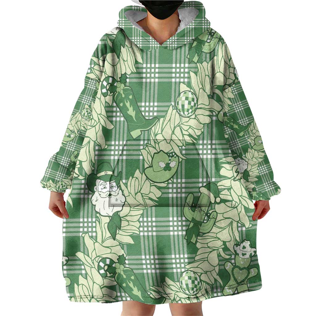 Green Palaka Hawaii Cowboy Christmas Wearable Blanket Hoodie Paniolo Mix Maile Lei LT7 - Polynesian Pride