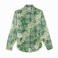 Green Palaka Hawaii Cowboy Christmas Women Casual Shirt Paniolo Mix Maile Lei - Polynesian Pride