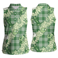 Green Palaka Hawaii Cowboy Christmas Women Sleeveless Polo Shirt Paniolo Mix Maile Lei LT7 - Polynesian Pride