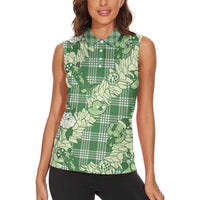 Green Palaka Hawaii Cowboy Christmas Women Sleeveless Polo Shirt Paniolo Mix Maile Lei LT7 - Polynesian Pride