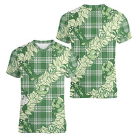 Green Palaka Hawaii Cowboy Christmas Women V-Neck T-Shirt Paniolo Mix Maile Lei LT7 - Polynesian Pride