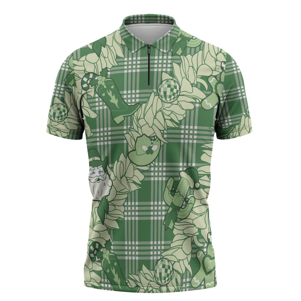 Green Palaka Hawaii Cowboy Christmas Zipper Polo Shirt Paniolo Mix Maile Lei LT7 Green - Polynesian Pride