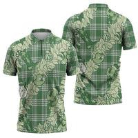Green Palaka Hawaii Cowboy Christmas Zipper Polo Shirt Paniolo Mix Maile Lei LT7 - Polynesian Pride