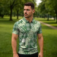 Green Palaka Hawaii Cowboy Christmas Zipper Polo Shirt Paniolo Mix Maile Lei LT7 - Polynesian Pride