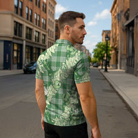 Green Palaka Hawaii Cowboy Christmas Zipper Polo Shirt Paniolo Mix Maile Lei LT7 - Polynesian Pride