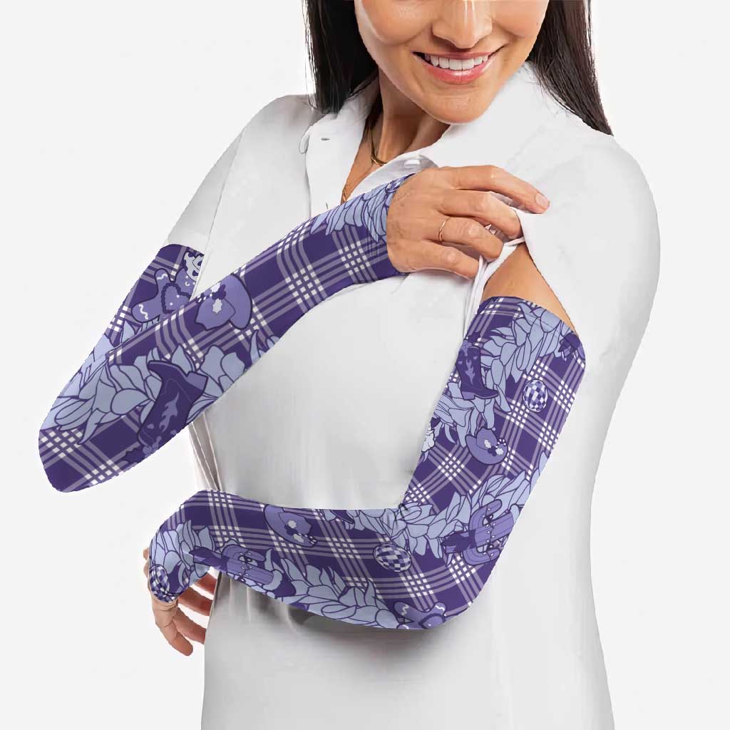 Purple Palaka Hawaii Cowboy Christmas Arm Sleeves Paniolo Mix Maile Lei - Polynesian Pride
