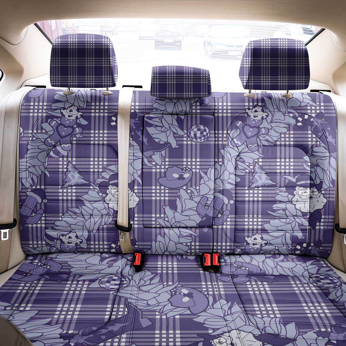 Purple Palaka Hawaii Cowboy Christmas Back Car Seat Cover Paniolo Mix Maile Lei LT7 - Polynesian Pride