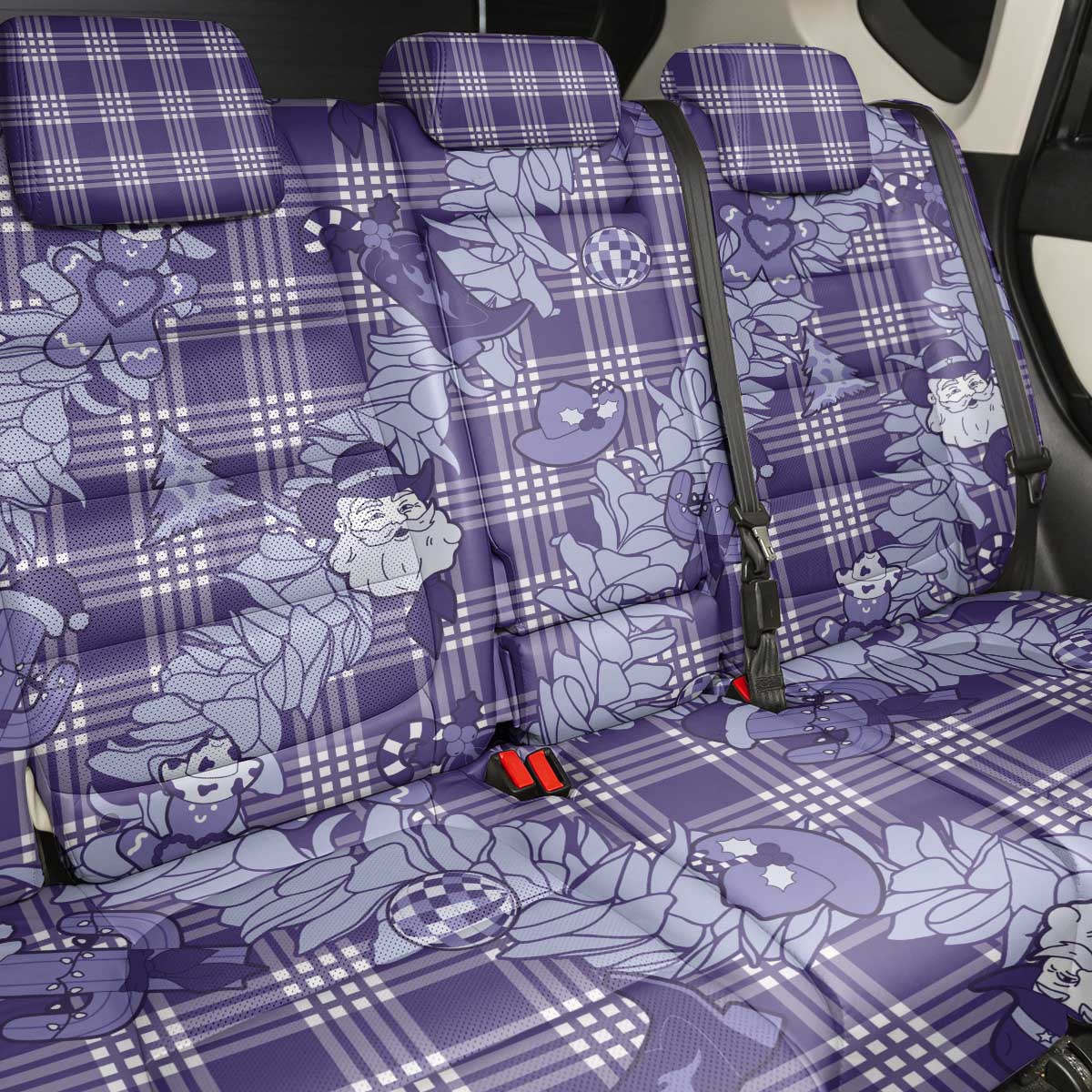 Purple Palaka Hawaii Cowboy Christmas Back Car Seat Cover Paniolo Mix Maile Lei LT7 - Polynesian Pride