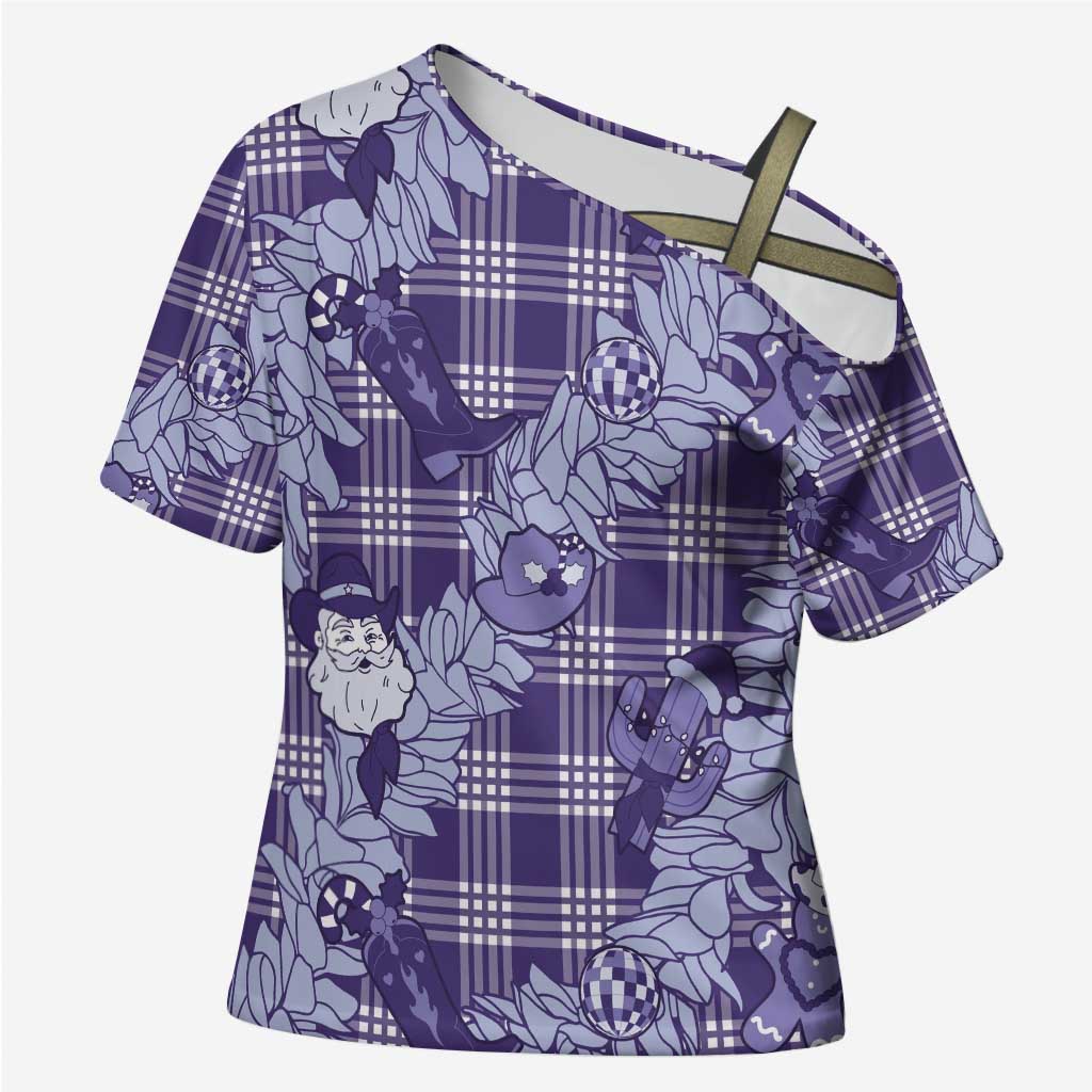 Purple Palaka Hawaii Cowboy Christmas Cross Shoulder Shirt Paniolo Mix Maile Lei LT7 Female Purple - Polynesian Pride