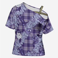 Purple Palaka Hawaii Cowboy Christmas Cross Shoulder Shirt Paniolo Mix Maile Lei LT7 Female Purple - Polynesian Pride
