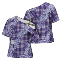 Purple Palaka Hawaii Cowboy Christmas Cross Shoulder Shirt Paniolo Mix Maile Lei LT7 - Polynesian Pride