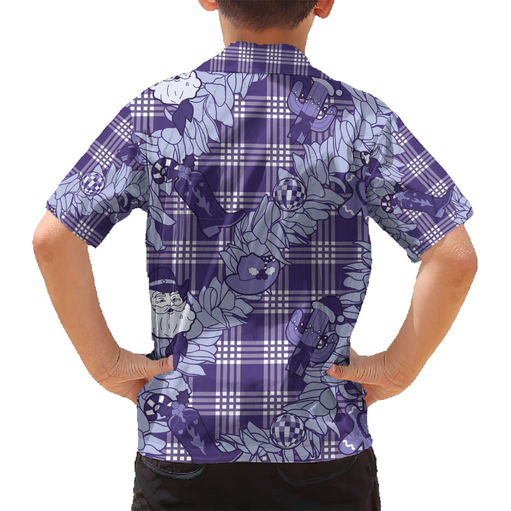 Purple Palaka Hawaii Cowboy Christmas Family Matching Long Sleeve Bodycon Dress and Hawaiian Shirt Paniolo Mix Maile Lei LT7 - Polynesian Pride