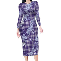 Purple Palaka Hawaii Cowboy Christmas Family Matching Long Sleeve Bodycon Dress and Hawaiian Shirt Paniolo Mix Maile Lei LT7 Mom's Dress Purple - Polynesian Pride