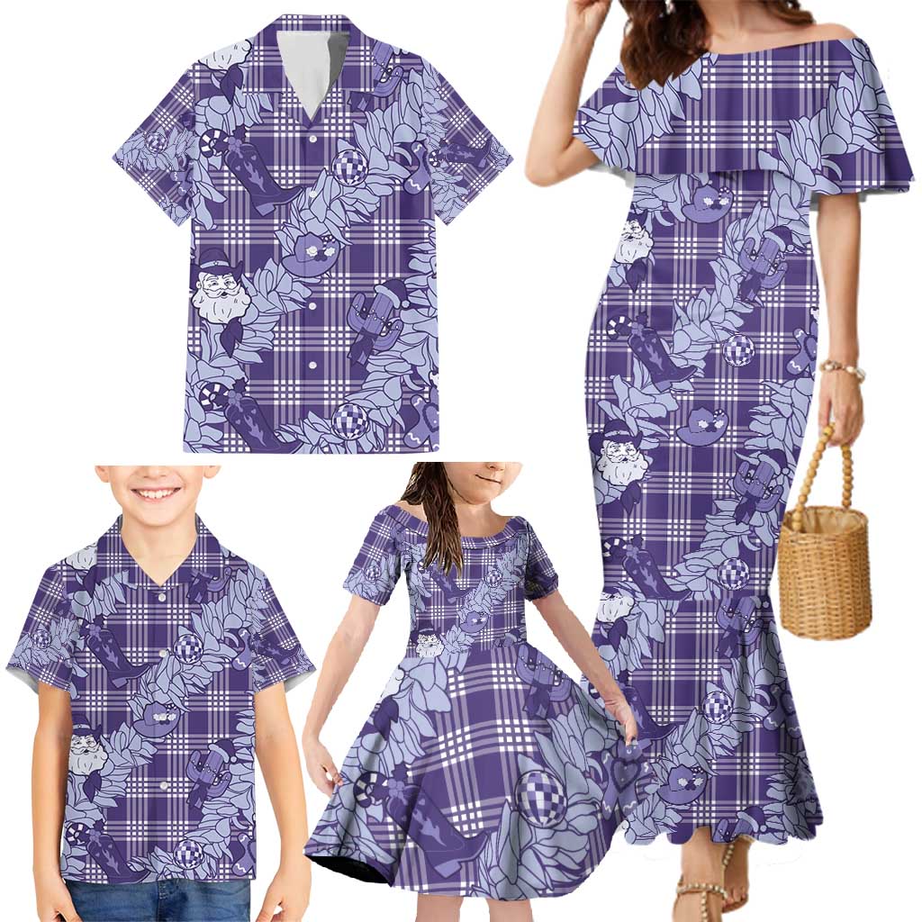 Purple Palaka Hawaii Cowboy Christmas Family Matching Mermaid Dress and Hawaiian Shirt Paniolo Mix Maile Lei LT7 - Polynesian Pride