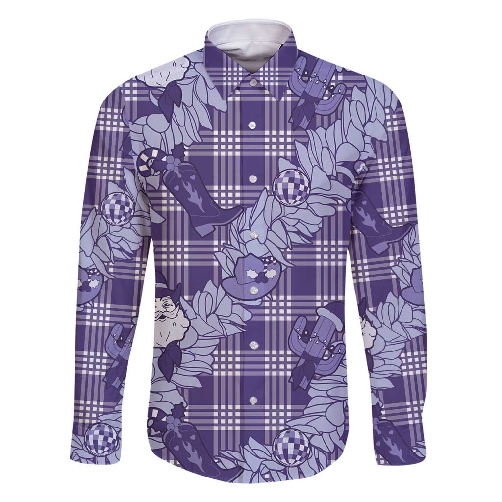 Purple Palaka Hawaii Cowboy Christmas Family Matching Mermaid Dress and Hawaiian Shirt Paniolo Mix Maile Lei LT7 Dad's Shirt - Long Sleeve Purple - Polynesian Pride