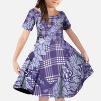 Purple Palaka Hawaii Cowboy Christmas Family Matching Off The Shoulder Long Sleeve Dress and Hawaiian Shirt Paniolo Mix Maile Lei LT7 Daughter's Dress Purple - Polynesian Pride