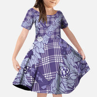 Purple Palaka Hawaii Cowboy Christmas Family Matching Off Shoulder Maxi Dress and Hawaiian Shirt Paniolo Mix Maile Lei LT7 Daughter's Dress Purple - Polynesian Pride