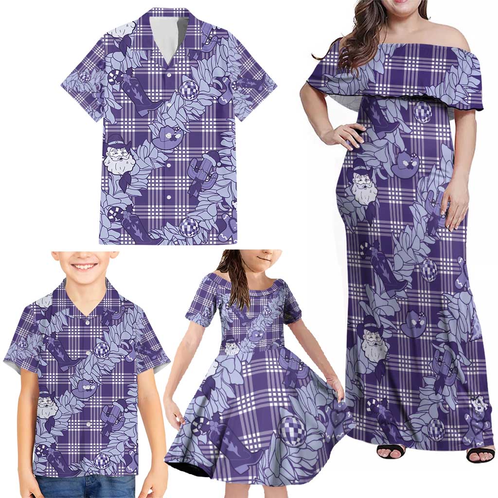 Purple Palaka Hawaii Cowboy Christmas Family Matching Off Shoulder Maxi Dress and Hawaiian Shirt Paniolo Mix Maile Lei LT7 - Polynesian Pride