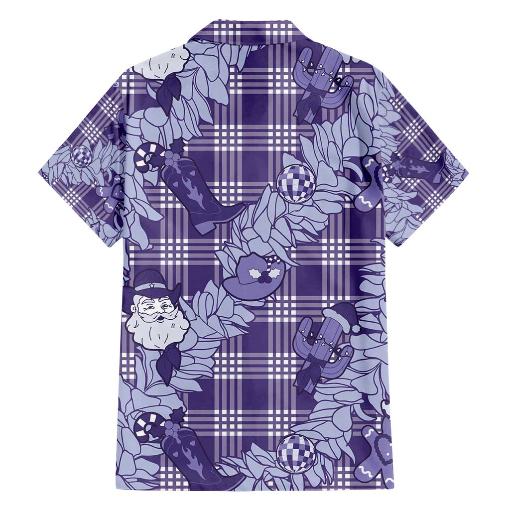 Purple Palaka Hawaii Cowboy Christmas Family Matching Off Shoulder Maxi Dress and Hawaiian Shirt Paniolo Mix Maile Lei LT7 - Polynesian Pride