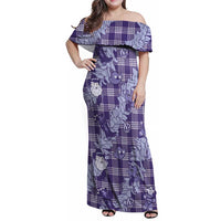 Purple Palaka Hawaii Cowboy Christmas Family Matching Off Shoulder Maxi Dress and Hawaiian Shirt Paniolo Mix Maile Lei LT7 Mom's Dress Purple - Polynesian Pride