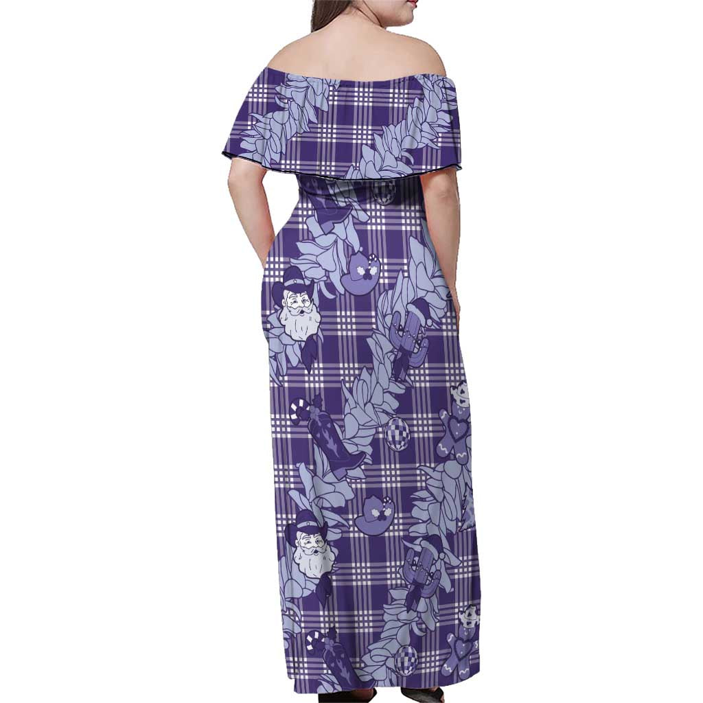 Purple Palaka Hawaii Cowboy Christmas Family Matching Off Shoulder Maxi Dress and Hawaiian Shirt Paniolo Mix Maile Lei LT7 - Polynesian Pride