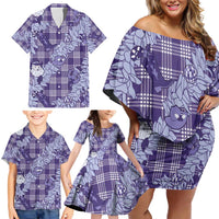 Purple Palaka Hawaii Cowboy Christmas Family Matching Off Shoulder Short Dress and Hawaiian Shirt Paniolo Mix Maile Lei LT7 - Polynesian Pride