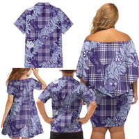 Purple Palaka Hawaii Cowboy Christmas Family Matching Off Shoulder Short Dress and Hawaiian Shirt Paniolo Mix Maile Lei LT7 - Polynesian Pride