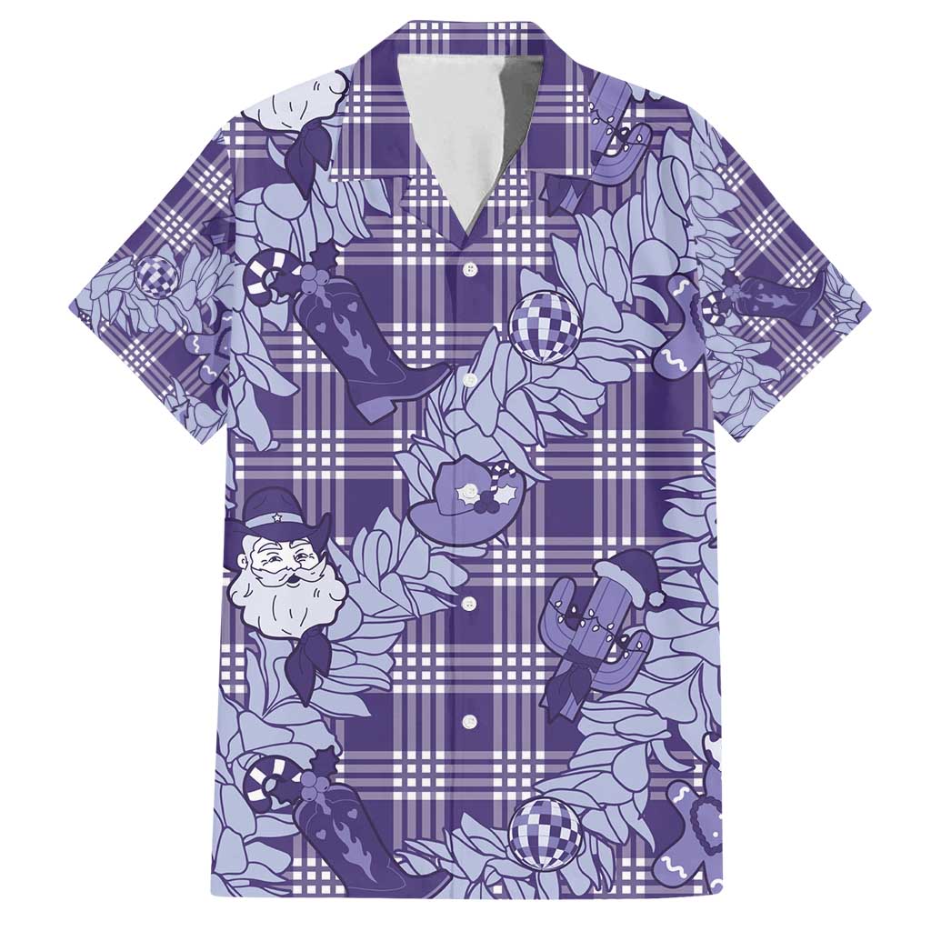 Purple Palaka Hawaii Cowboy Christmas Family Matching Off Shoulder Short Dress and Hawaiian Shirt Paniolo Mix Maile Lei LT7 Dad's Shirt - Short Sleeve Purple - Polynesian Pride