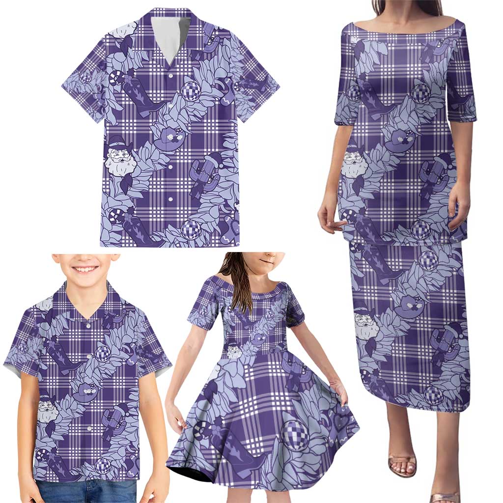 Purple Palaka Hawaii Cowboy Christmas Family Matching Puletasi and Hawaiian Shirt Paniolo Mix Maile Lei LT7 - Polynesian Pride