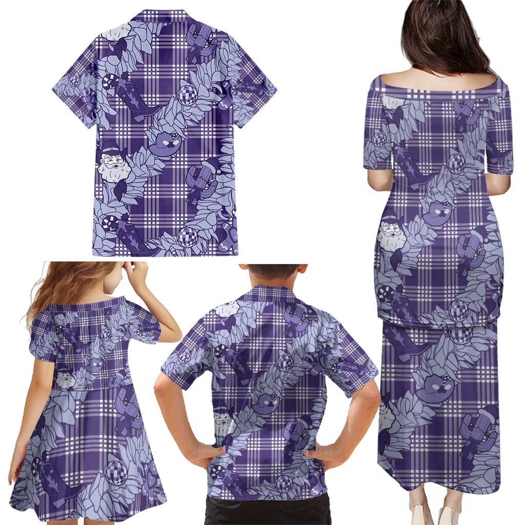 Purple Palaka Hawaii Cowboy Christmas Family Matching Puletasi and Hawaiian Shirt Paniolo Mix Maile Lei LT7 - Polynesian Pride