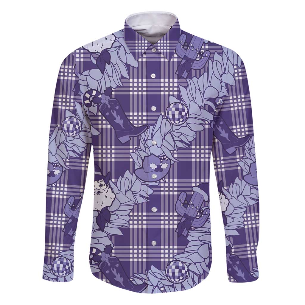 Purple Palaka Hawaii Cowboy Christmas Family Matching Puletasi and Hawaiian Shirt Paniolo Mix Maile Lei LT7 Dad's Shirt - Long Sleeve Purple - Polynesian Pride