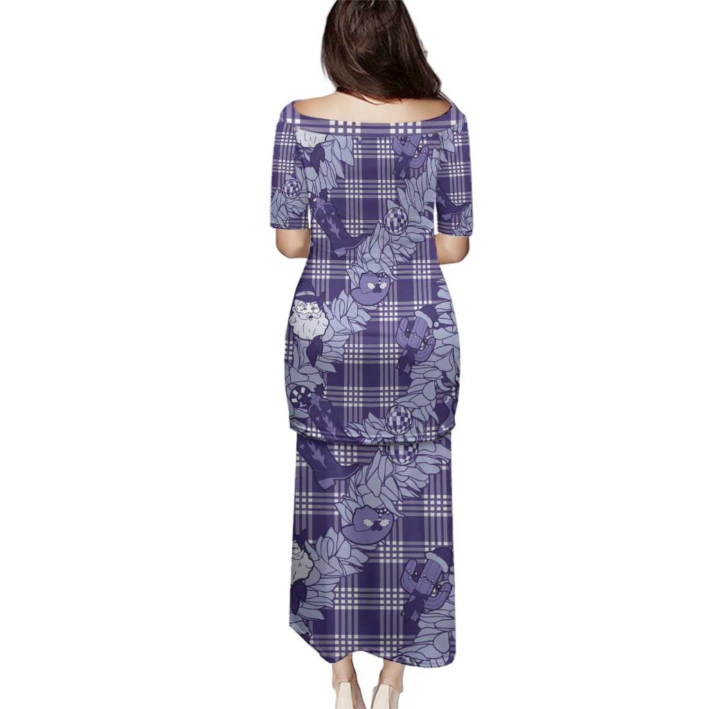 Purple Palaka Hawaii Cowboy Christmas Family Matching Puletasi and Hawaiian Shirt Paniolo Mix Maile Lei LT7 - Polynesian Pride