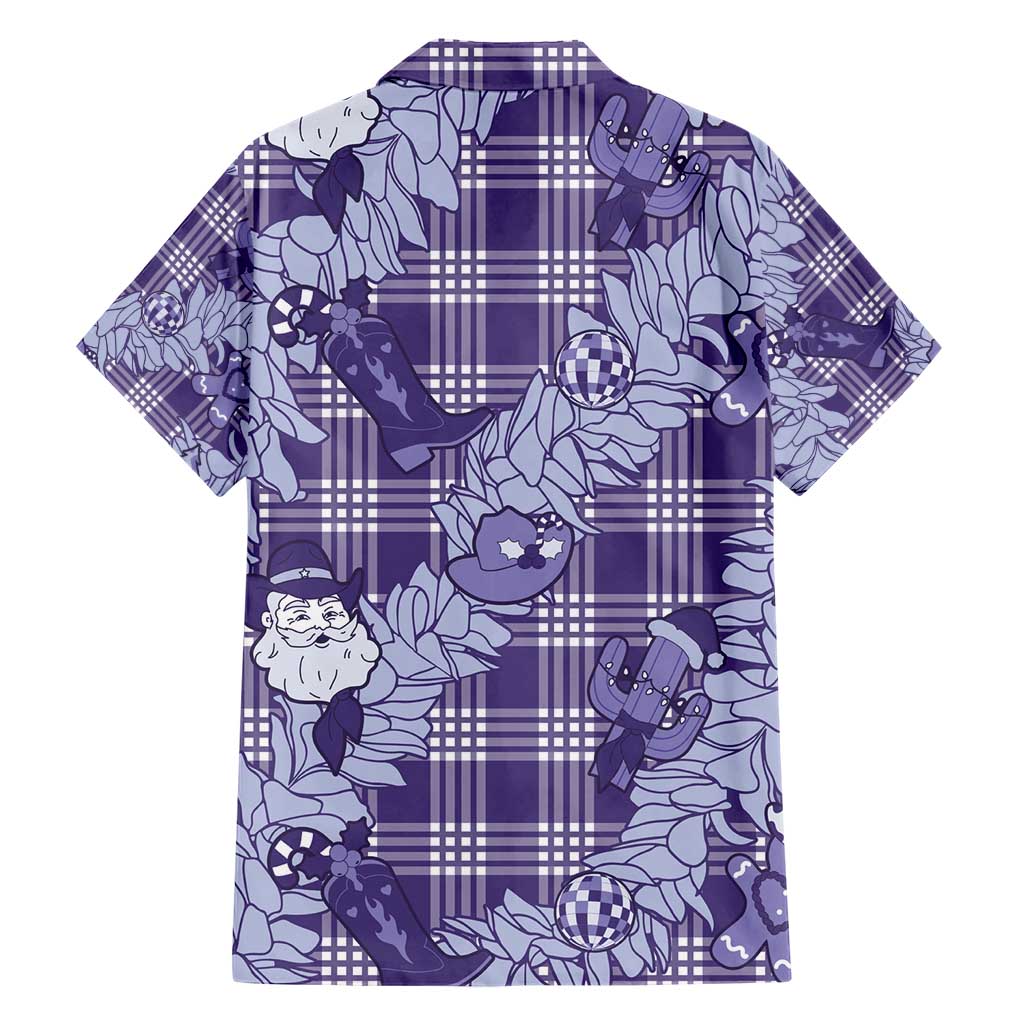 Purple Palaka Hawaii Cowboy Christmas Family Matching Short Sleeve Bodycon Dress and Hawaiian Shirt Paniolo Mix Maile Lei LT7 - Polynesian Pride