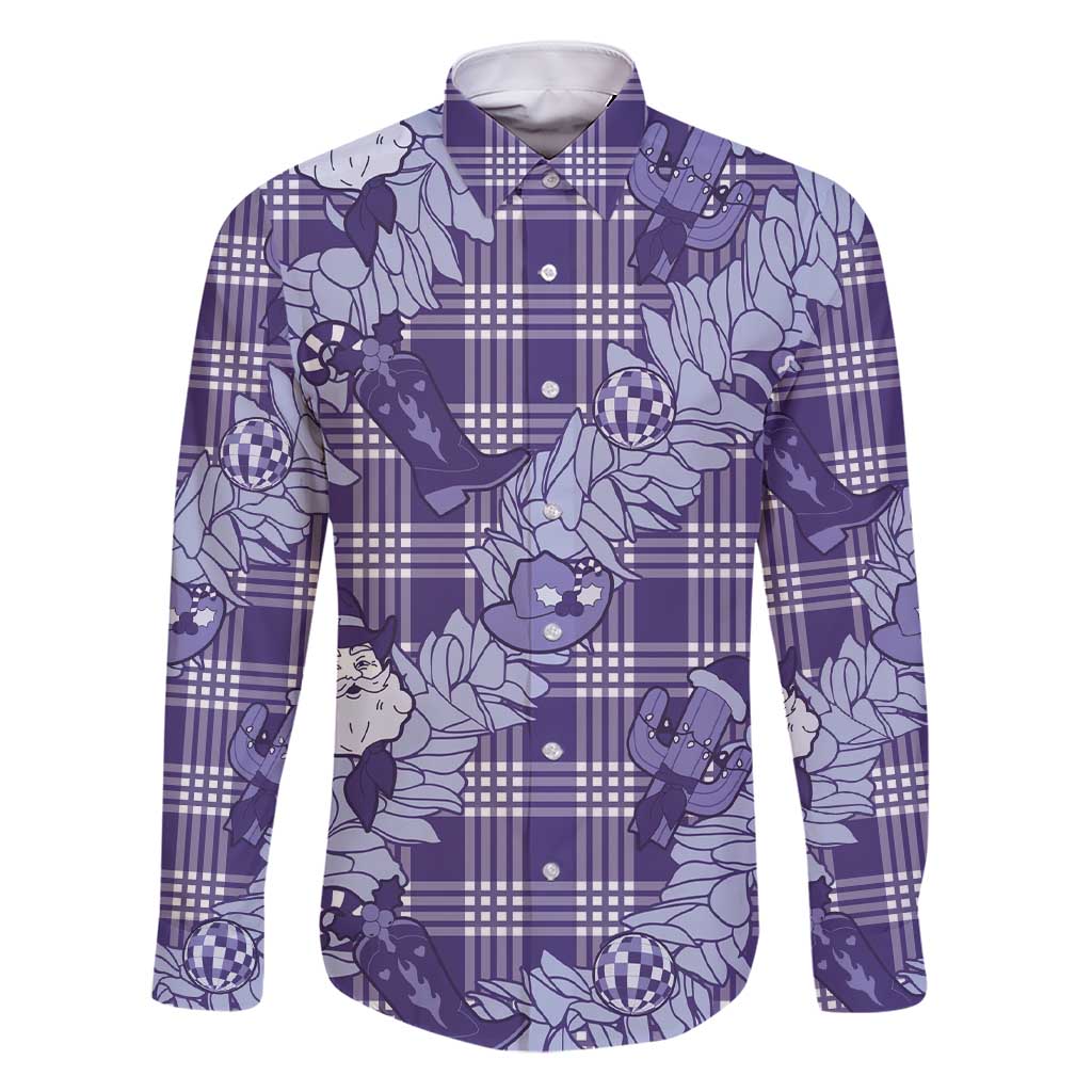 Purple Palaka Hawaii Cowboy Christmas Family Matching Short Sleeve Bodycon Dress and Hawaiian Shirt Paniolo Mix Maile Lei LT7 Dad's Shirt - Long Sleeve Purple - Polynesian Pride
