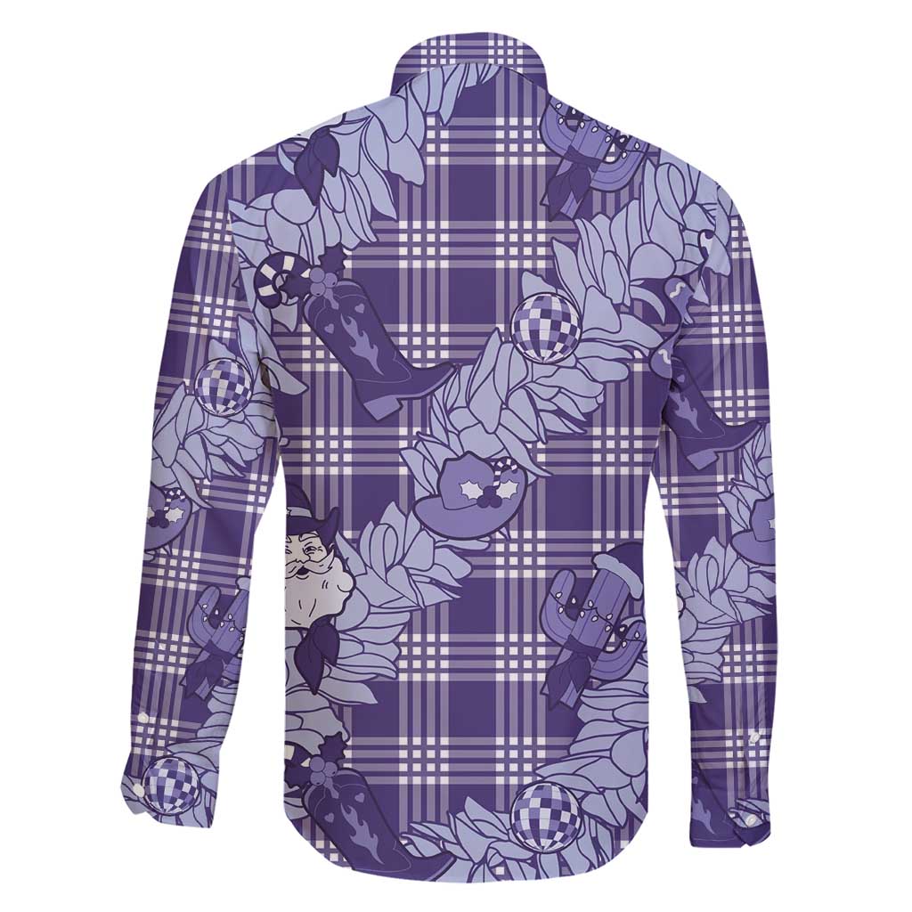 Purple Palaka Hawaii Cowboy Christmas Family Matching Short Sleeve Bodycon Dress and Hawaiian Shirt Paniolo Mix Maile Lei LT7 - Polynesian Pride