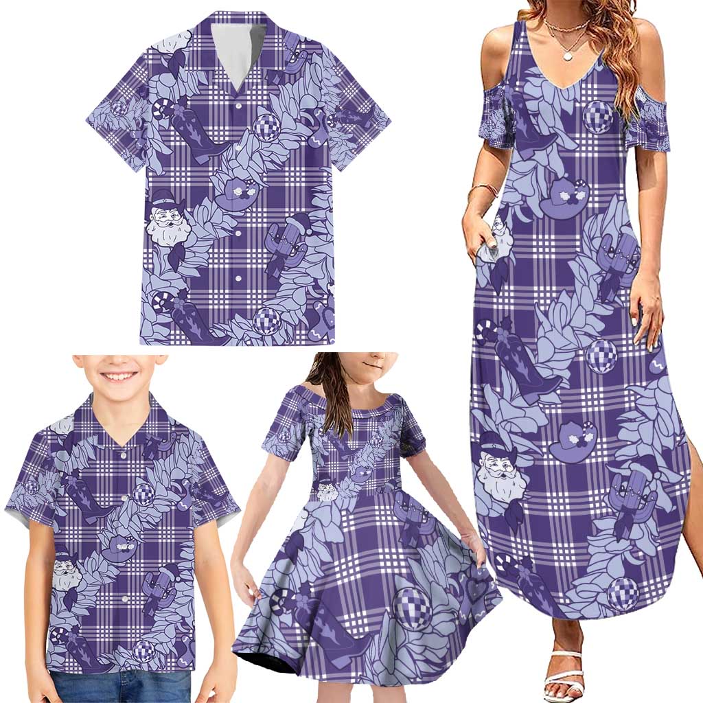 Purple Palaka Hawaii Cowboy Christmas Family Matching Summer Maxi Dress and Hawaiian Shirt Paniolo Mix Maile Lei LT7 - Polynesian Pride