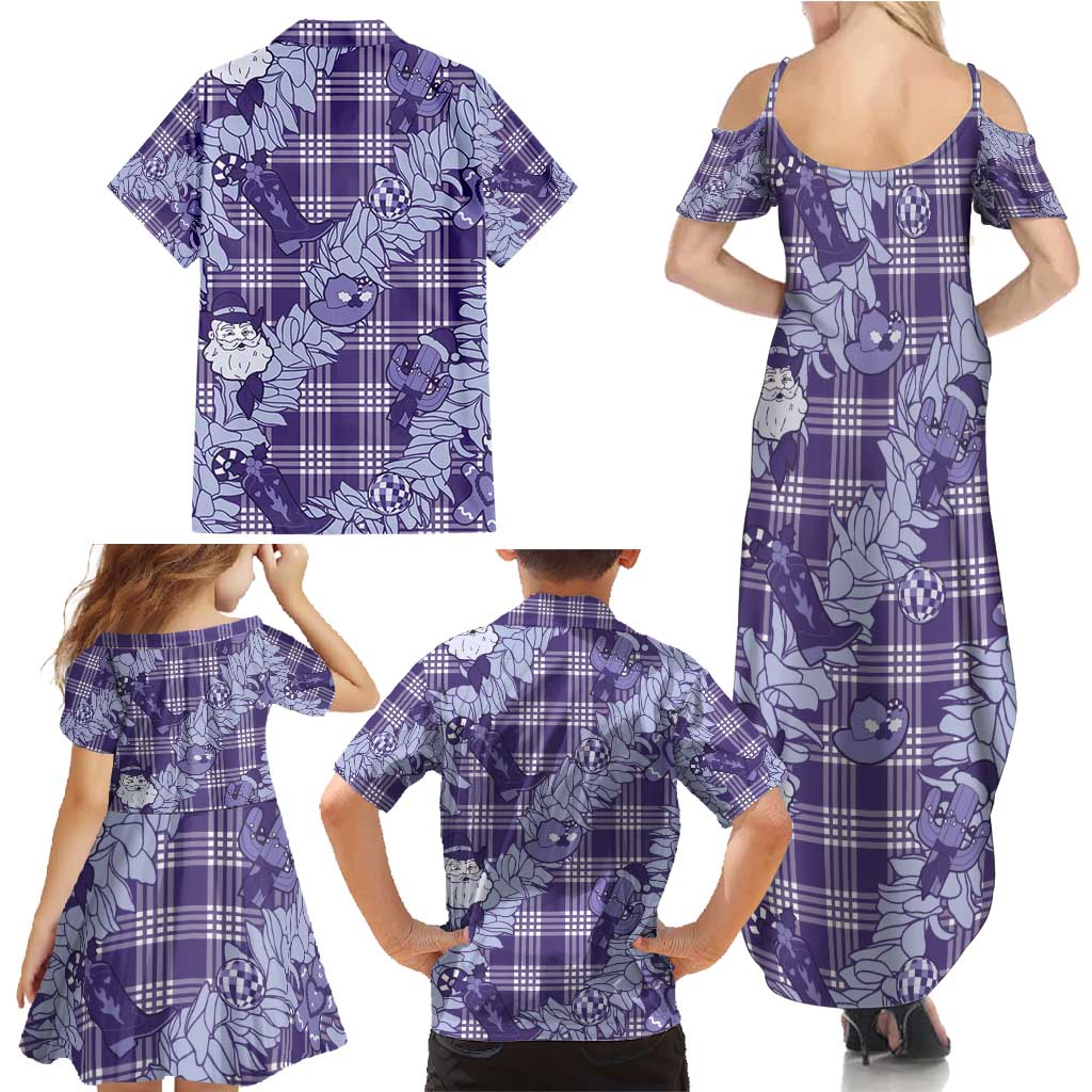Purple Palaka Hawaii Cowboy Christmas Family Matching Summer Maxi Dress and Hawaiian Shirt Paniolo Mix Maile Lei LT7 - Polynesian Pride