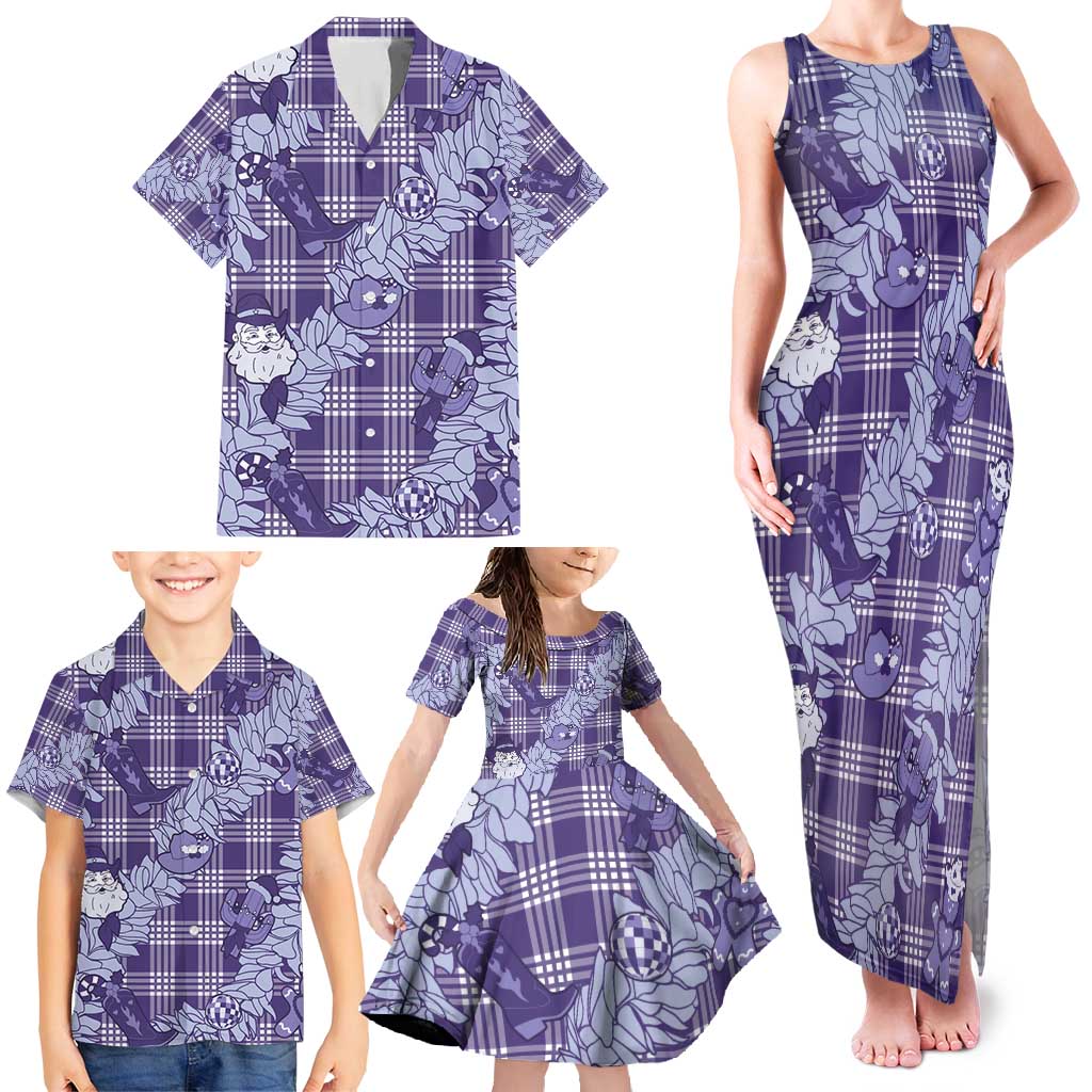 Purple Palaka Hawaii Cowboy Christmas Family Matching Tank Maxi Dress and Hawaiian Shirt Paniolo Mix Maile Lei LT7 - Polynesian Pride
