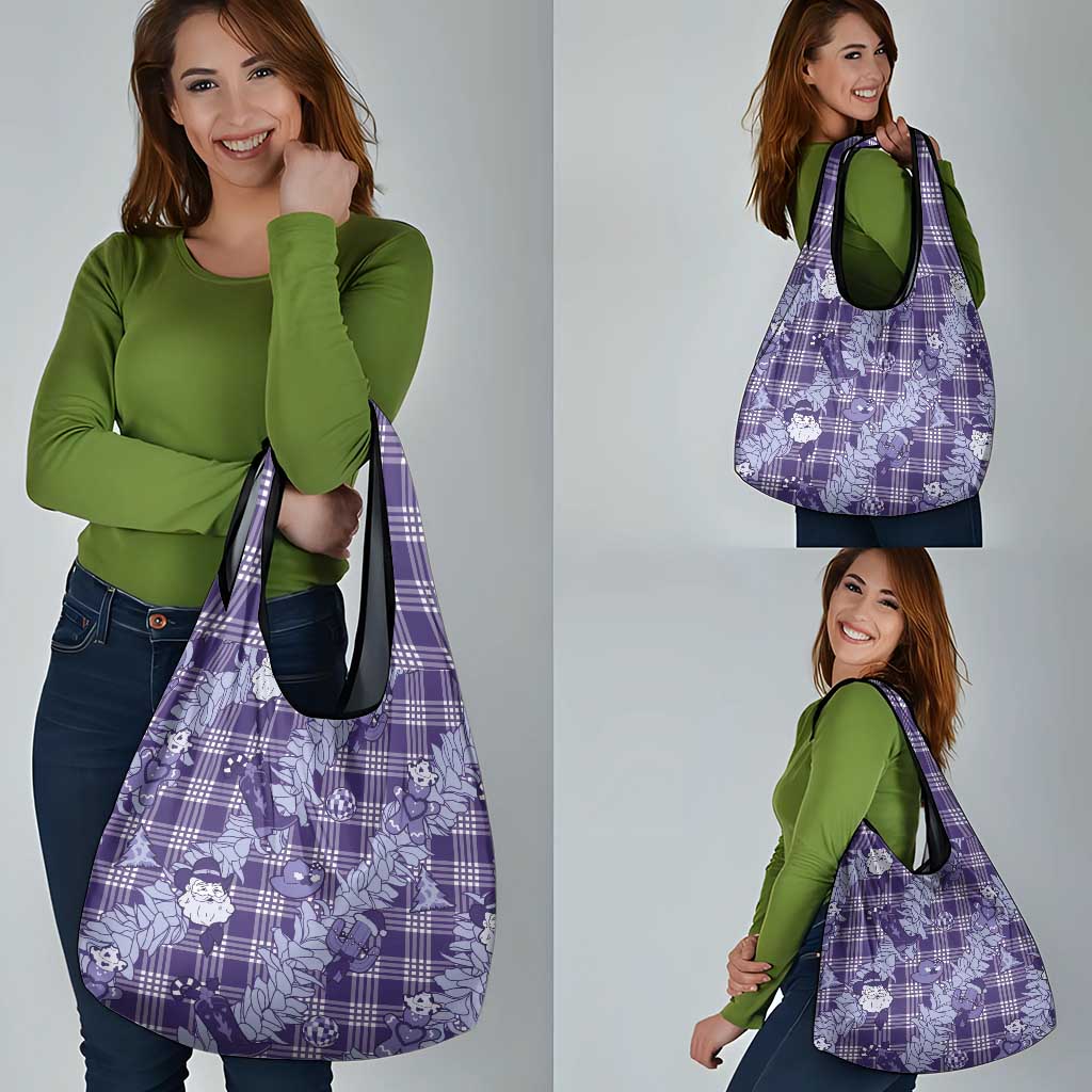 Purple Palaka Hawaii Cowboy Christmas Grocery Bag Paniolo Mix Maile Lei - Polynesian Pride