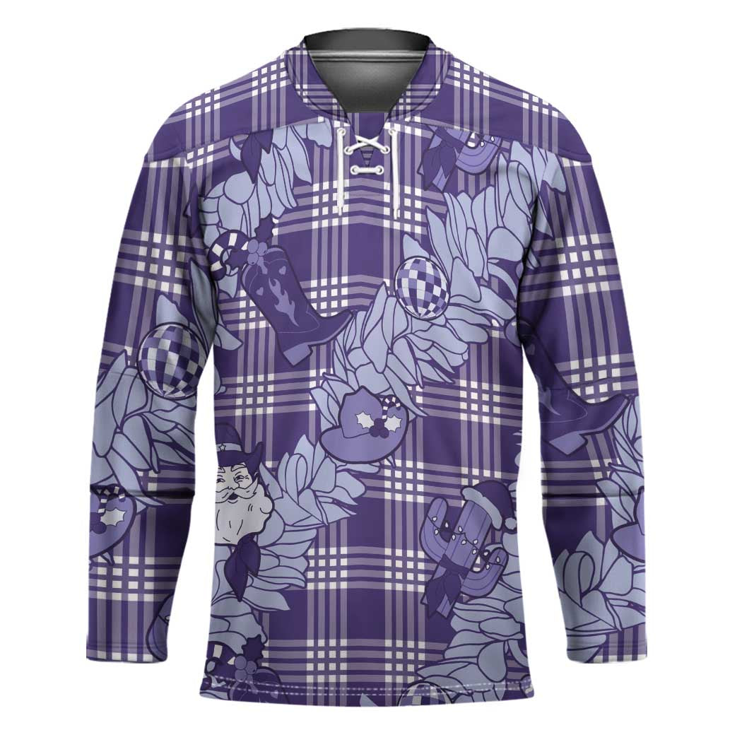 Purple Palaka Hawaii Cowboy Christmas Hockey Jersey Paniolo Mix Maile Lei LT7 Unisex Purple - Polynesian Pride